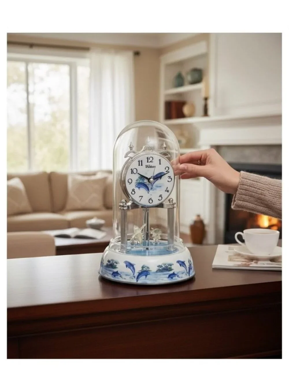 Waltham Dolphin Motif Anniversary Clock With Glass Dome